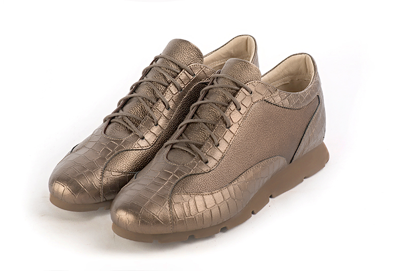 Bronze beige women's dress sneakers. Round toe. Flat rubber soles - Florence KOOIJMAN